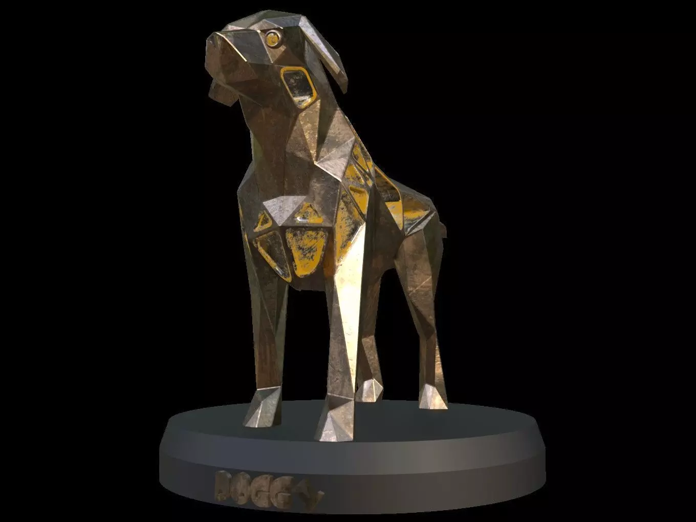 Steampunk Small Tan Dog Pose Low-poly 3D model_0