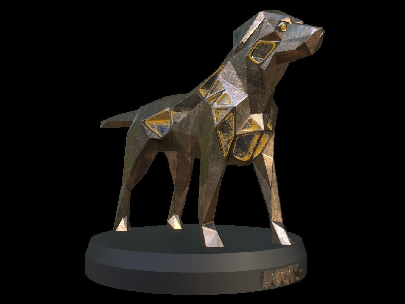 Steampunk Small Tan Dog Pose Low-poly 3D model_9