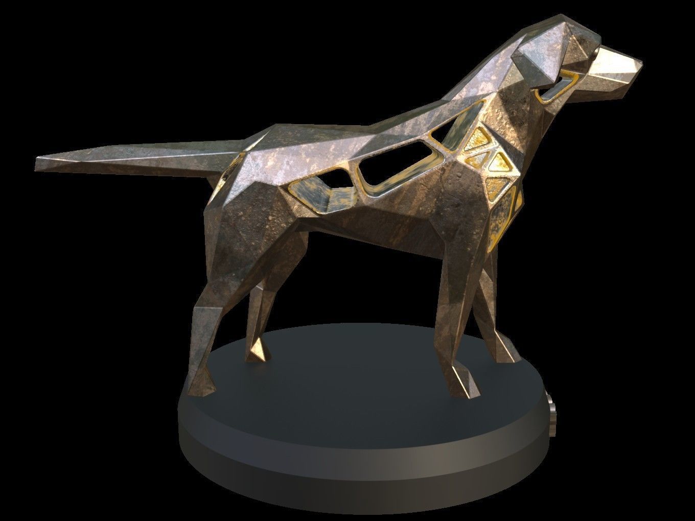 Steampunk Small Tan Dog Pose Low-poly 3D model_7