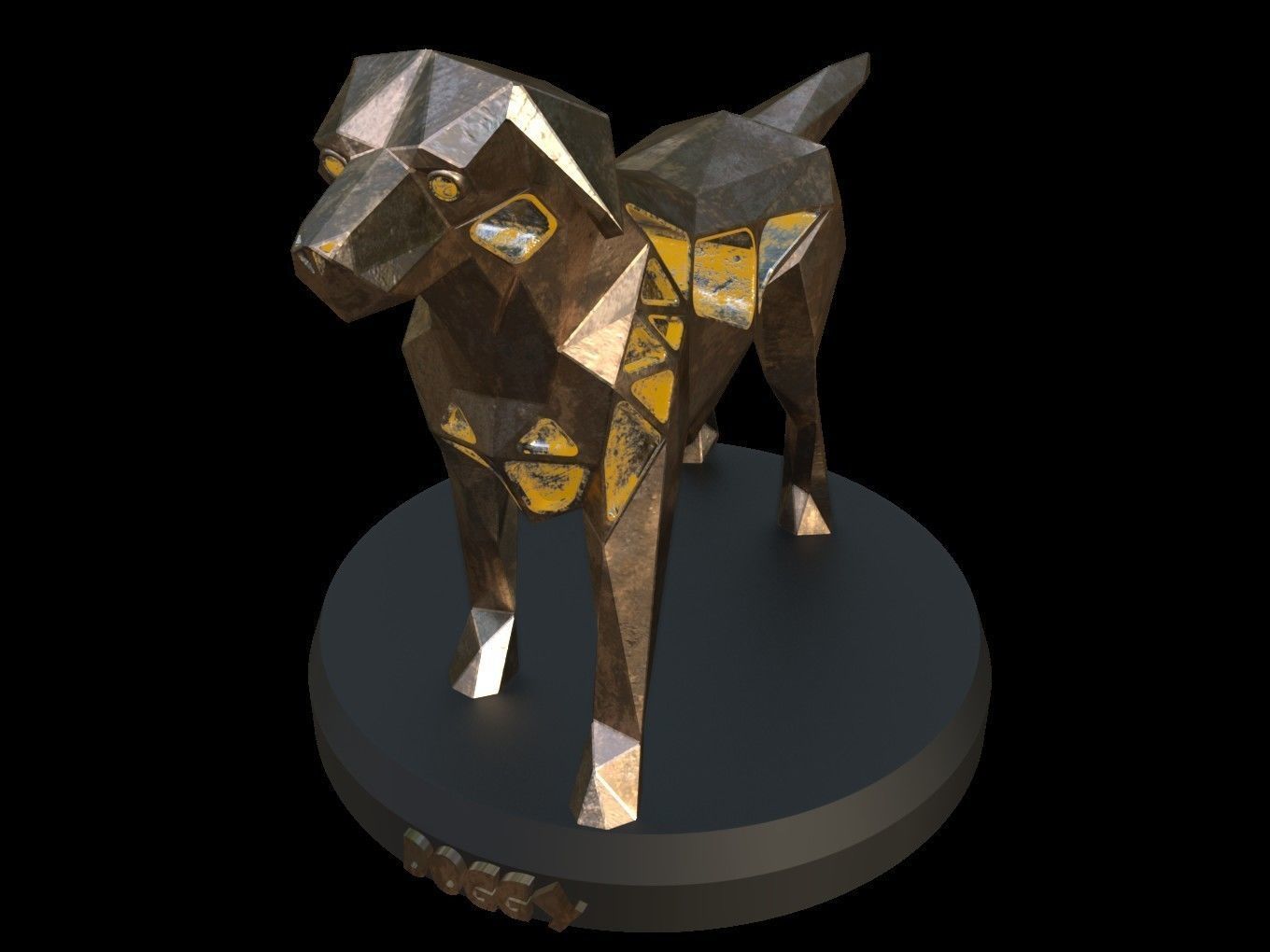 Steampunk Small Tan Dog Pose Low-poly 3D model_1