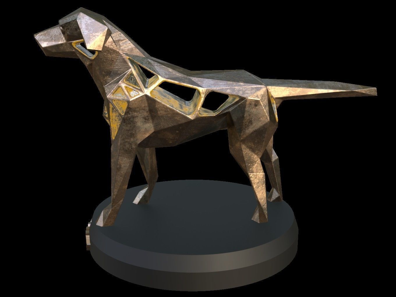 Steampunk Small Tan Dog Pose Low-poly 3D model_2
