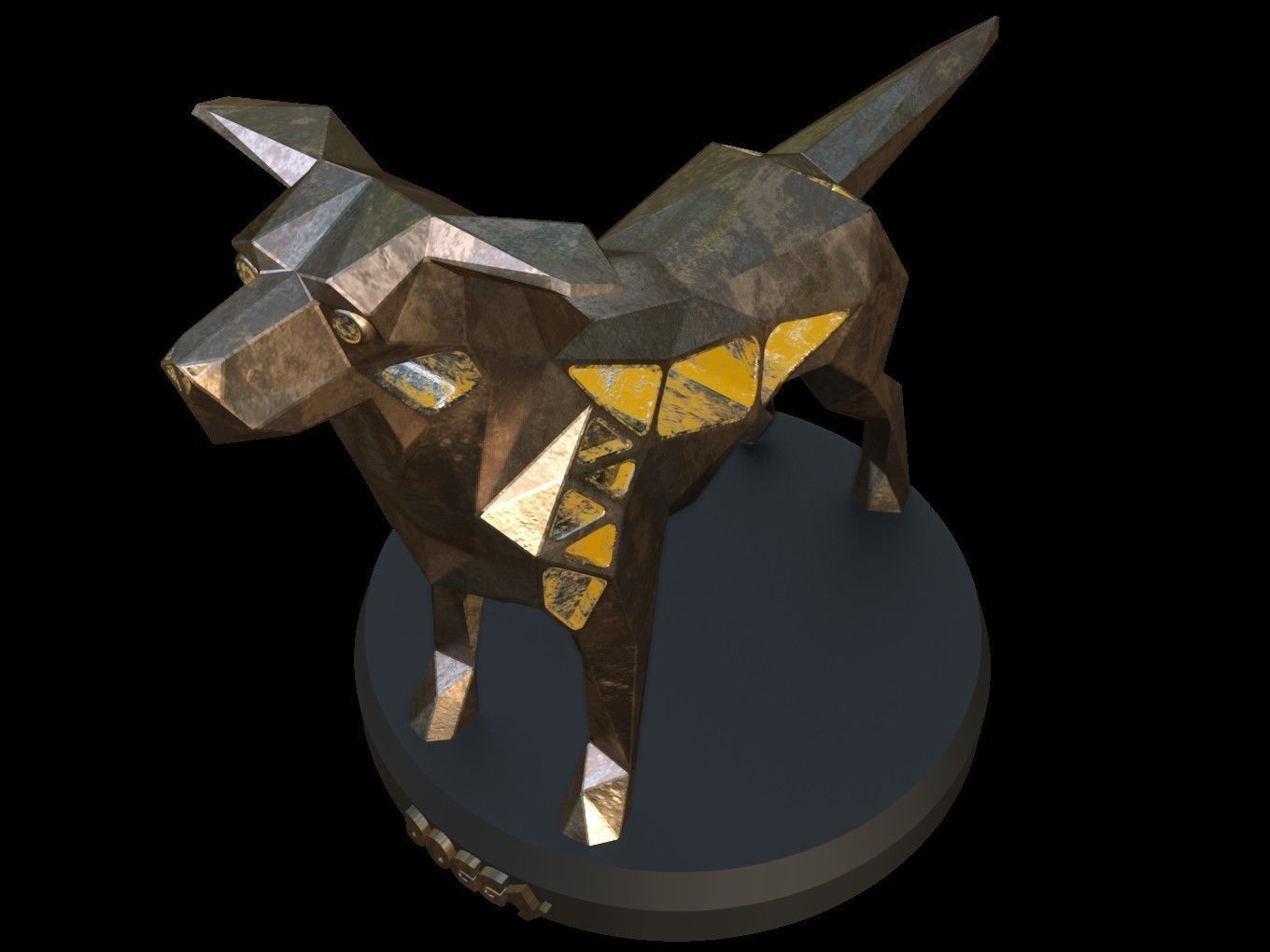 Steampunk Small Tan Dog Low-poly 3D model_1