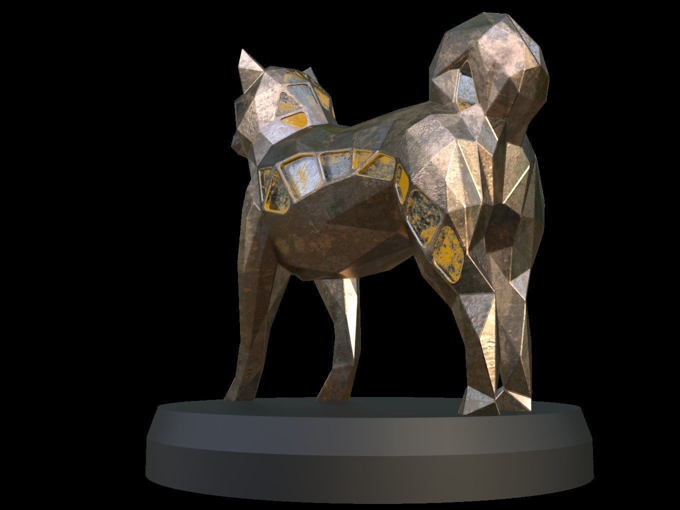 Steampunk Shiba Inu Dog Pose Low-poly 3D model_4