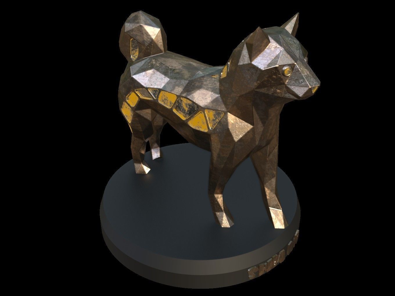 Steampunk Shiba Inu Dog Pose Low-poly 3D model_8