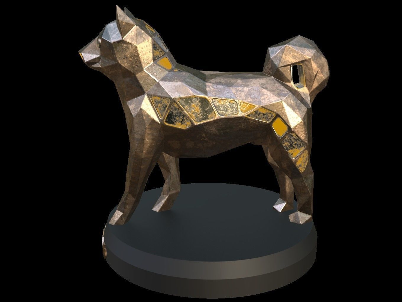 Steampunk Shiba Inu Dog Pose Low-poly 3D model_2