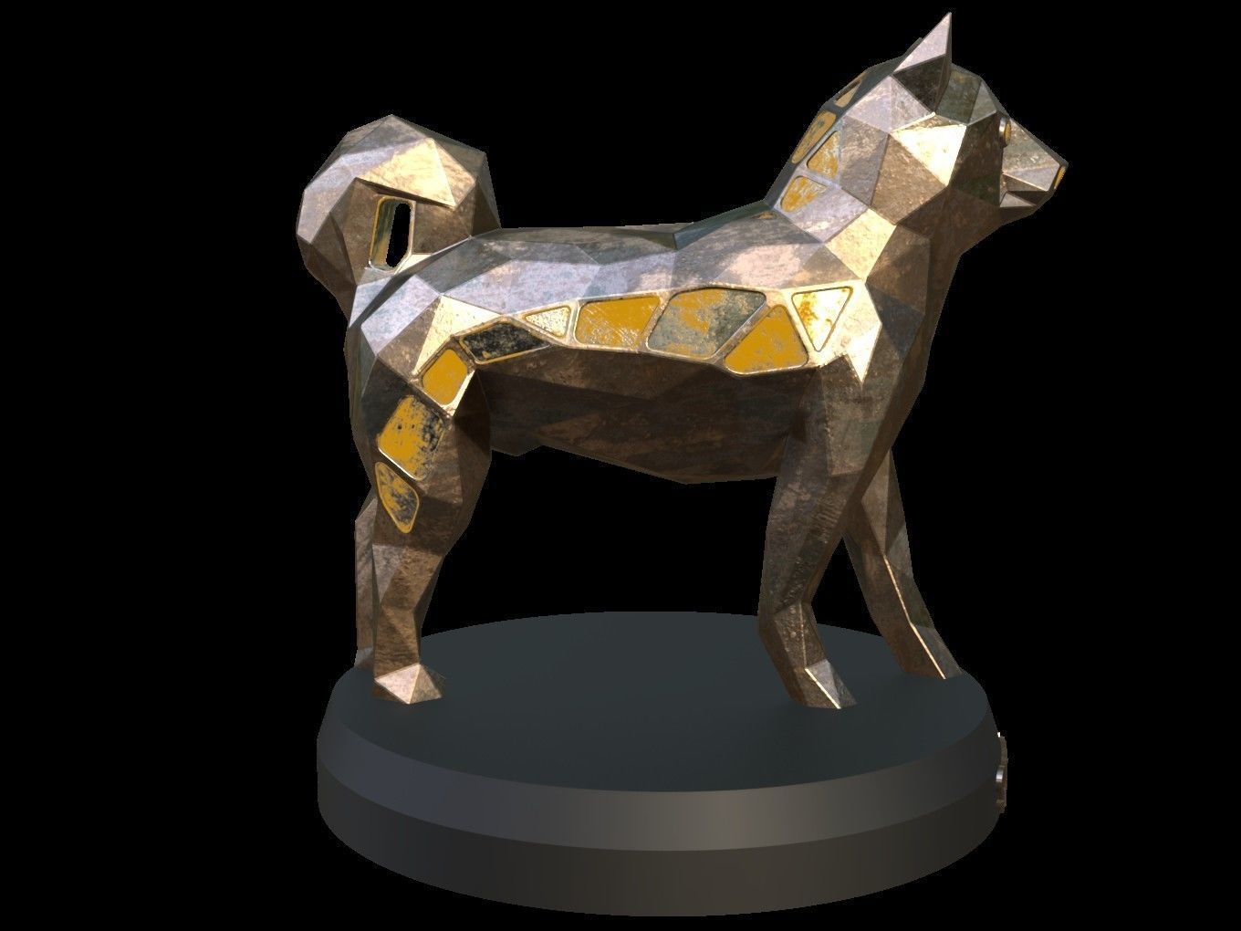 Steampunk Shiba Inu Dog Pose Low-poly 3D model_7