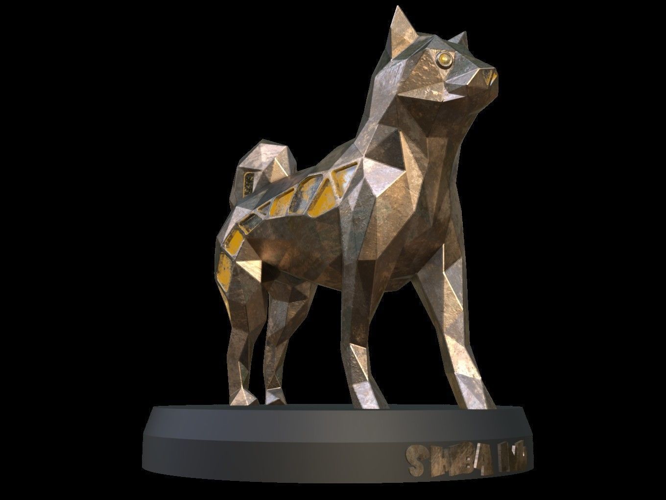 Steampunk Shiba Inu Dog Pose Low-poly 3D model_9
