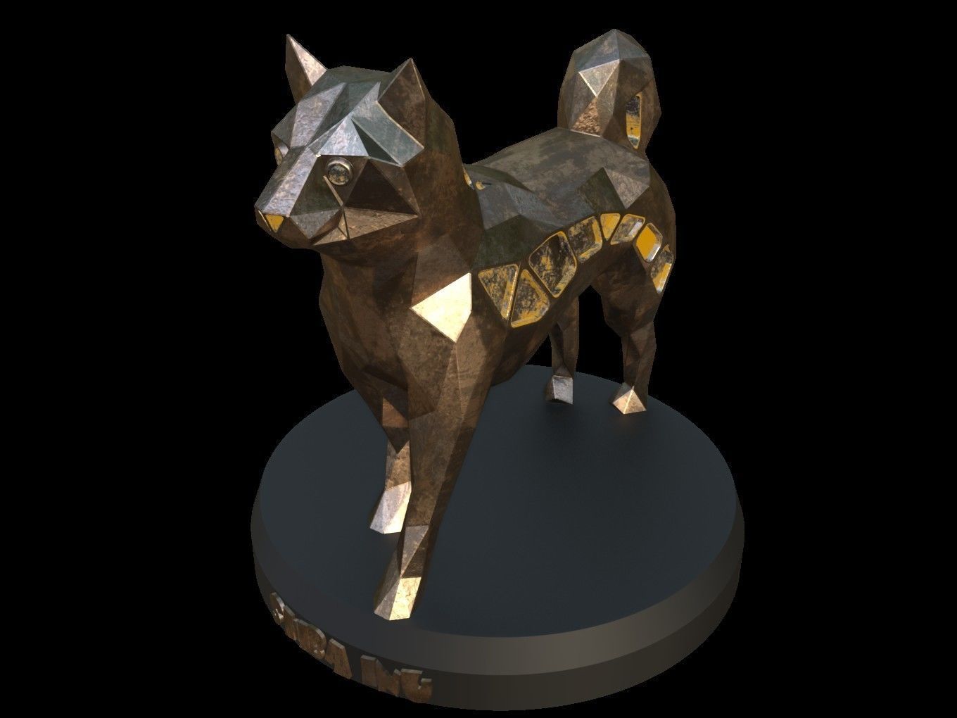 Steampunk Shiba Inu Dog Pose Low-poly 3D model_1