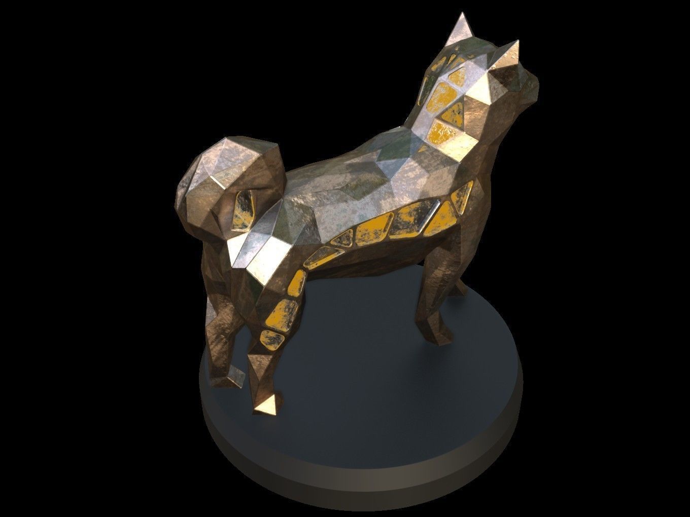Steampunk Shiba Inu Dog Pose Low-poly 3D model_6