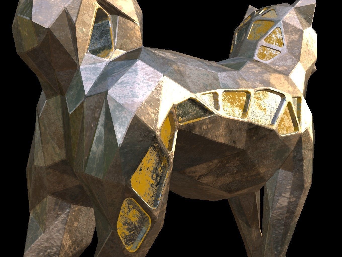 Steampunk Shiba Inu Dog Pose Low-poly 3D model_10