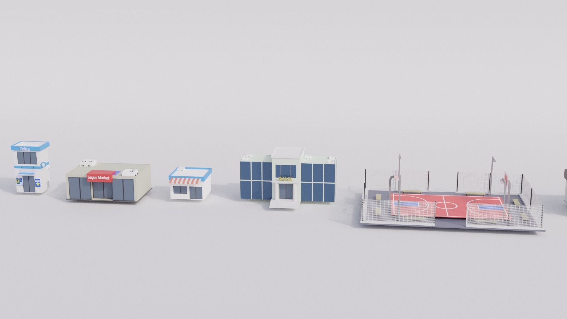 Low Poly BUildings group of Free 3D model_1