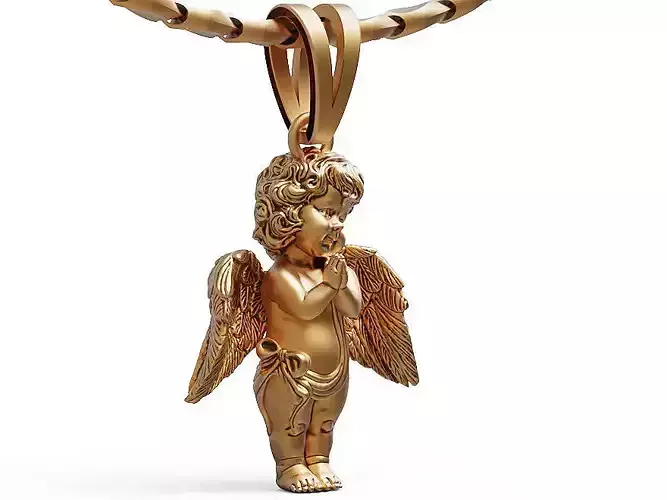 praying baby angel pendant Silver Gold  Print