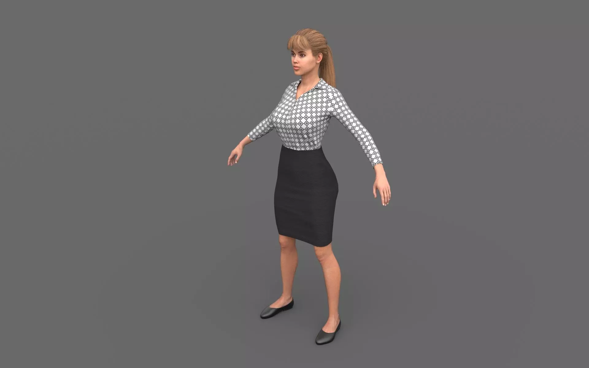 Office Girl Low-poly 3D model_0