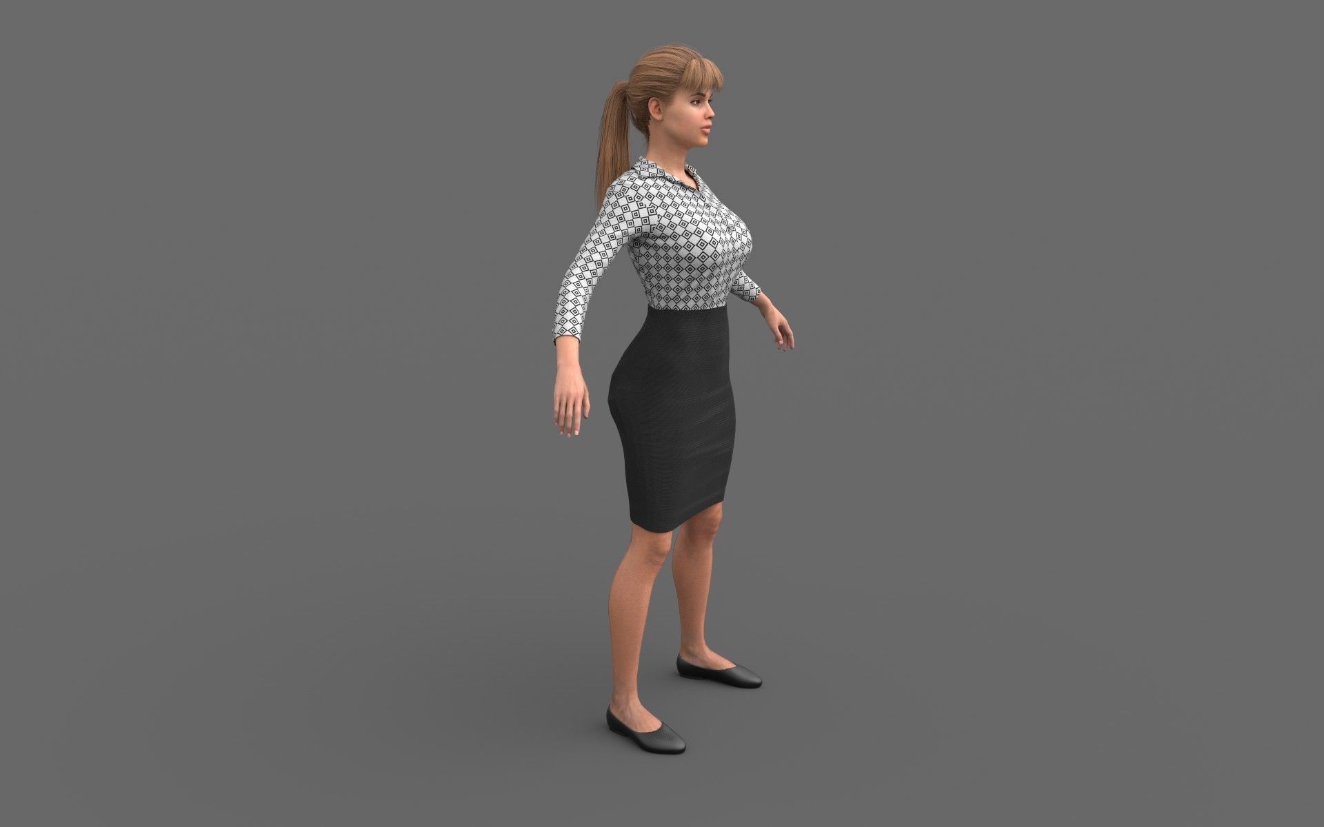 Office Girl Low-poly 3D model_2