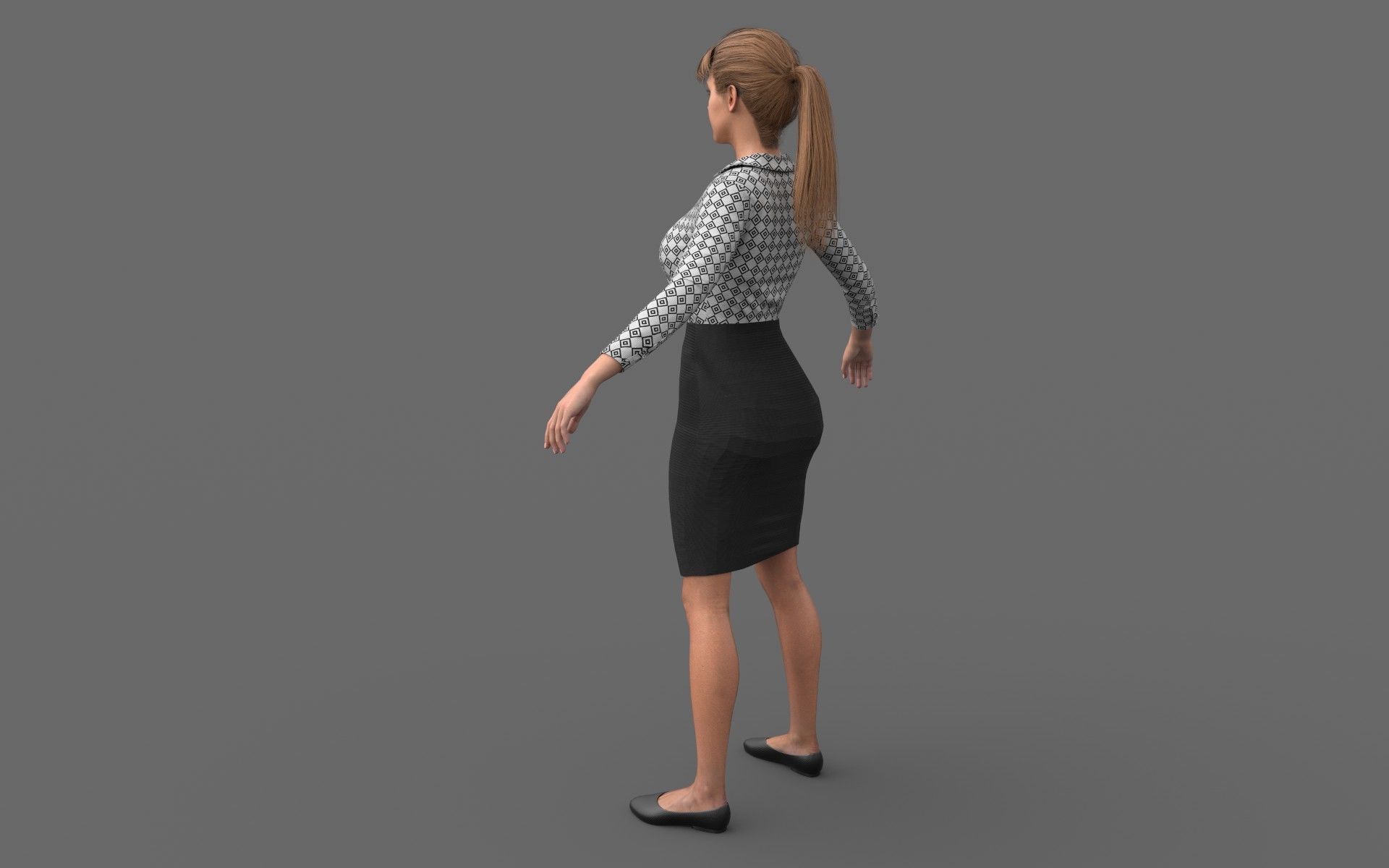 Office Girl Low-poly 3D model_4