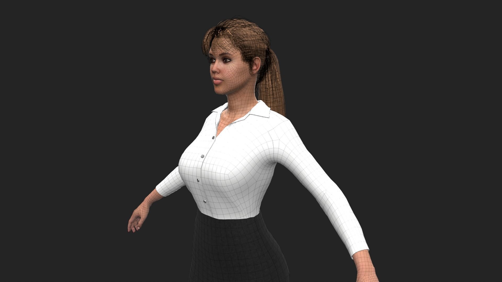 Office Girl Low-poly 3D model_12