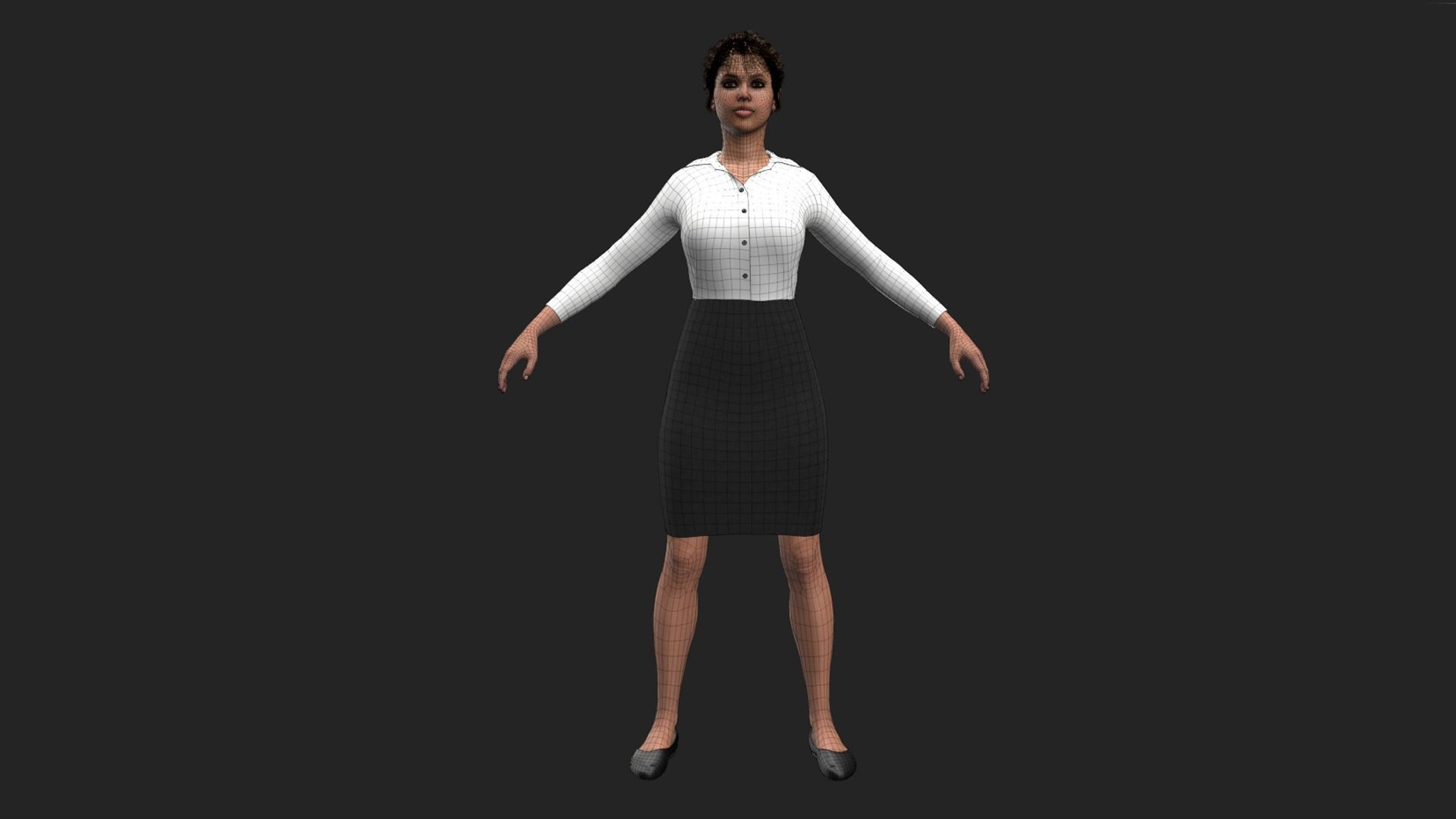 Office Girl Low-poly 3D model_8