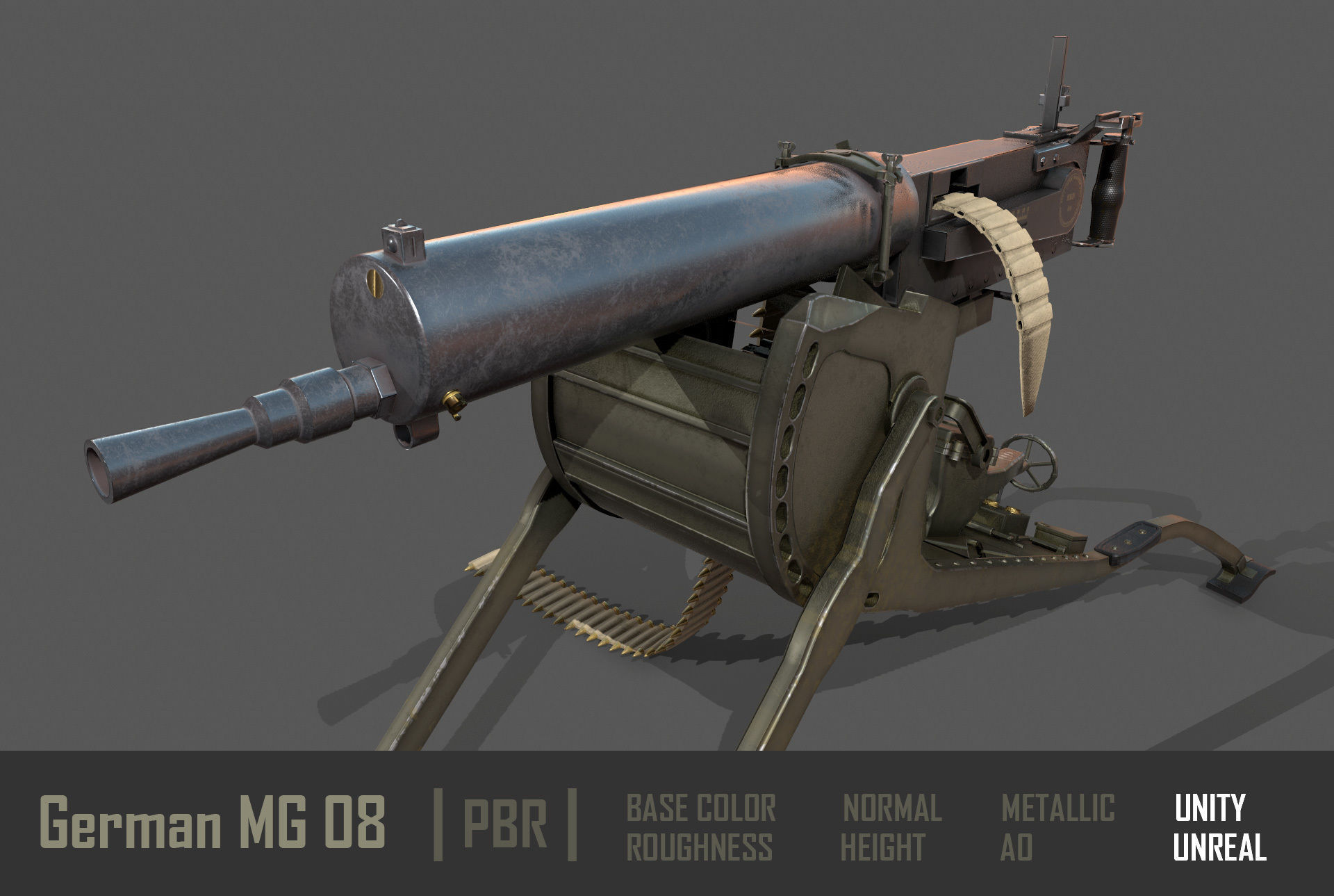 German  MG-08 Machine Gun Low-poly 3D model_6
