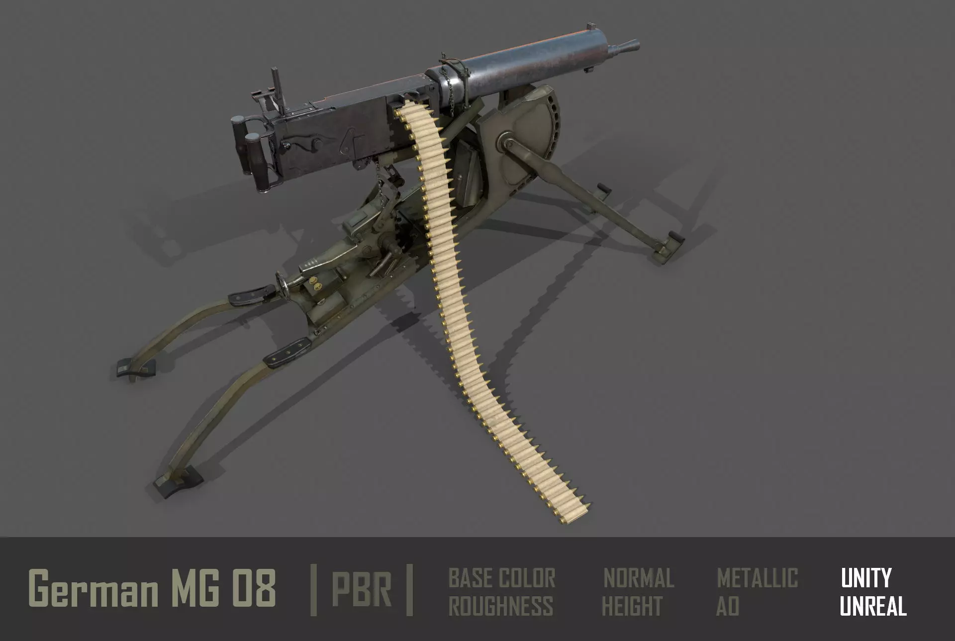German  MG-08 Machine Gun Low-poly 3D model_0