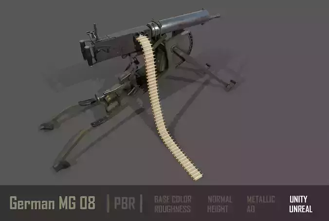 German  MG-08 Machine Gun Low-poly 3D model