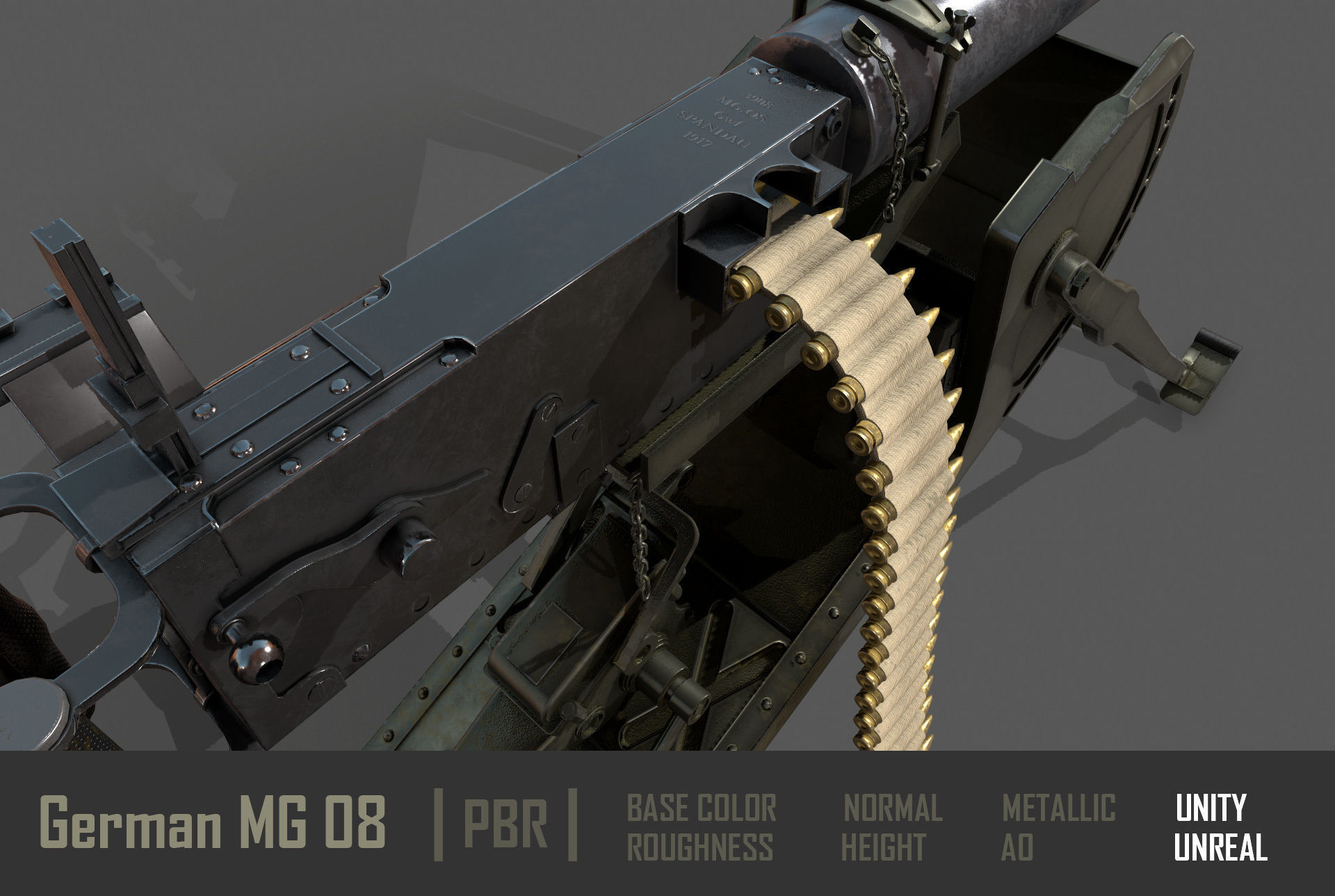 German  MG-08 Machine Gun Low-poly 3D model_9