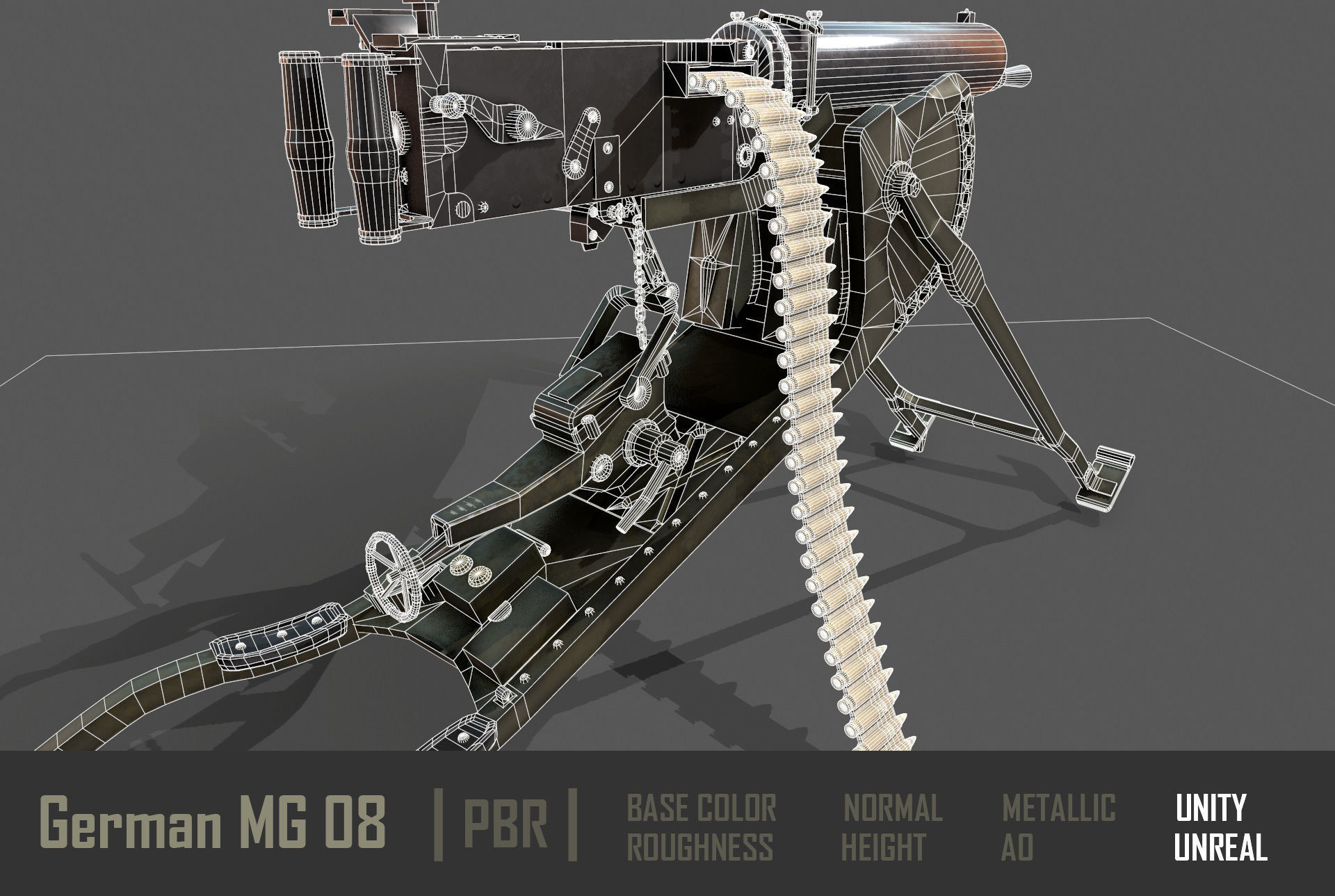 German  MG-08 Machine Gun Low-poly 3D model_19