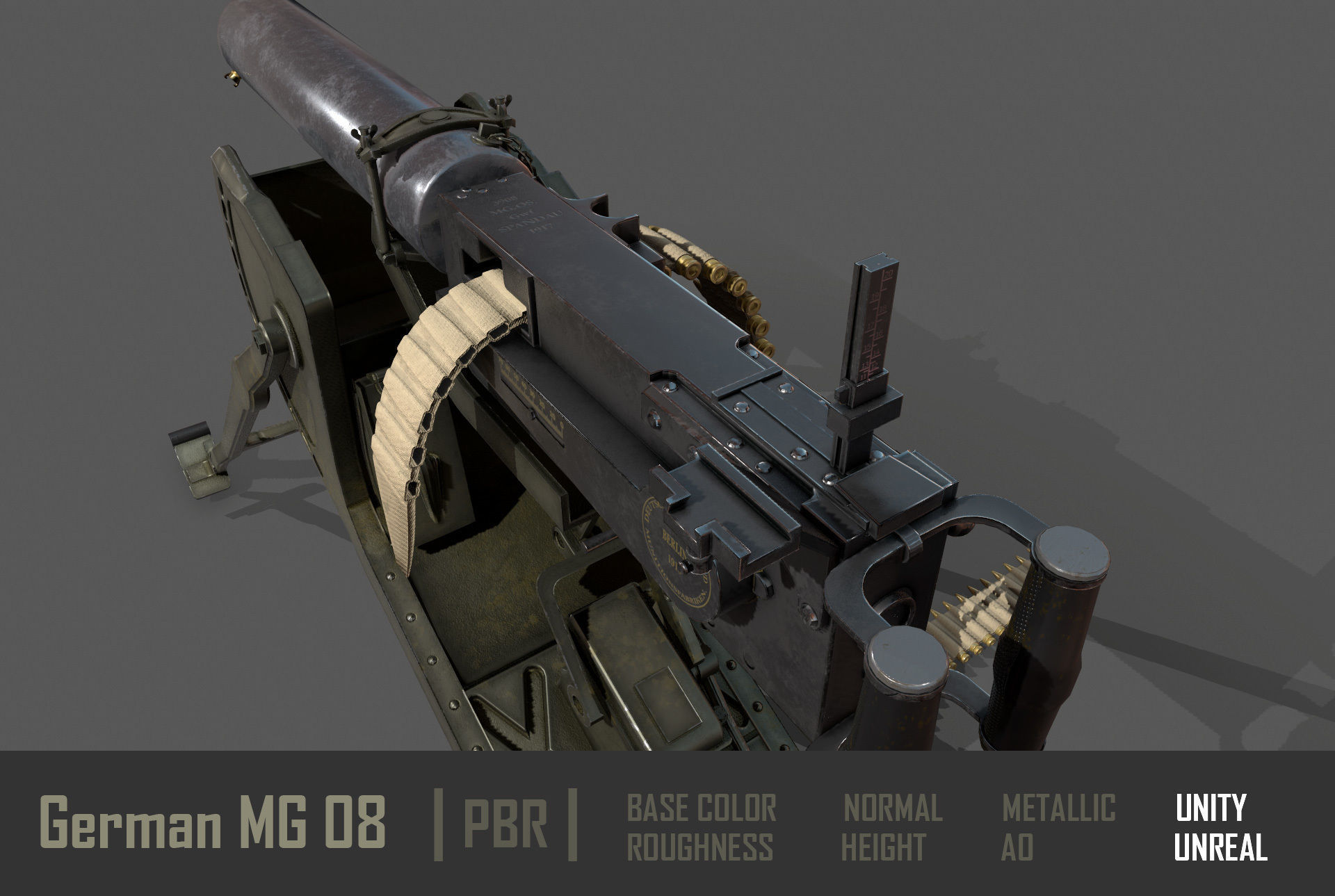 German  MG-08 Machine Gun Low-poly 3D model_4