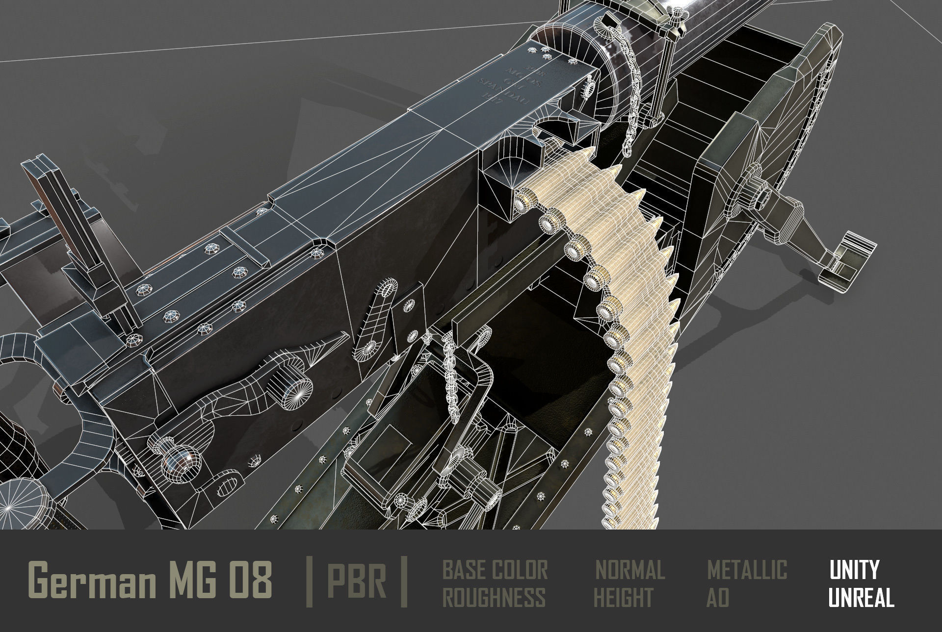 German  MG-08 Machine Gun Low-poly 3D model_18
