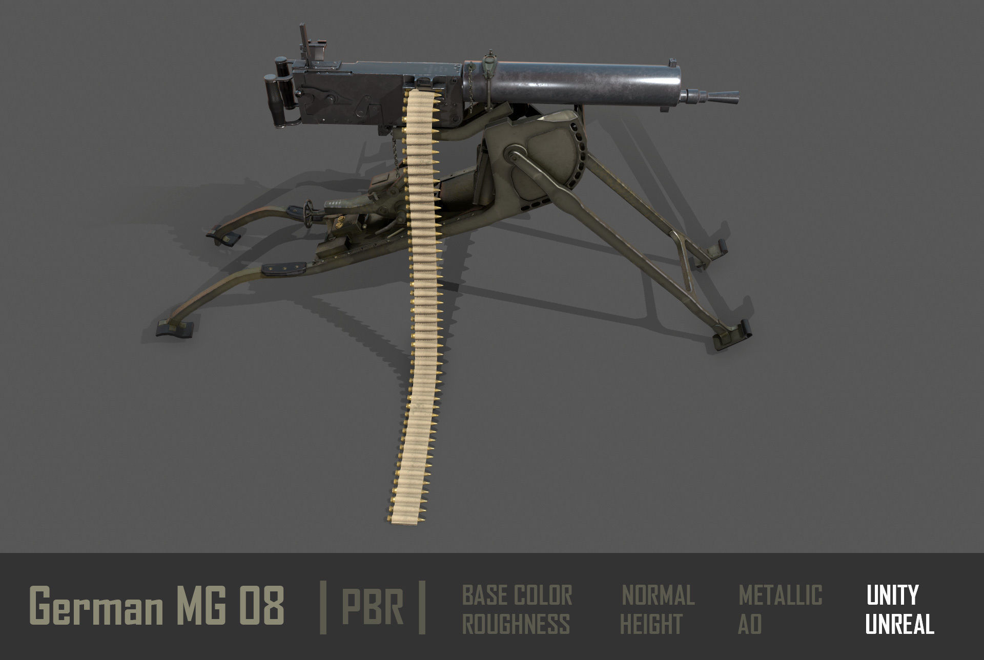 German  MG-08 Machine Gun Low-poly 3D model_10