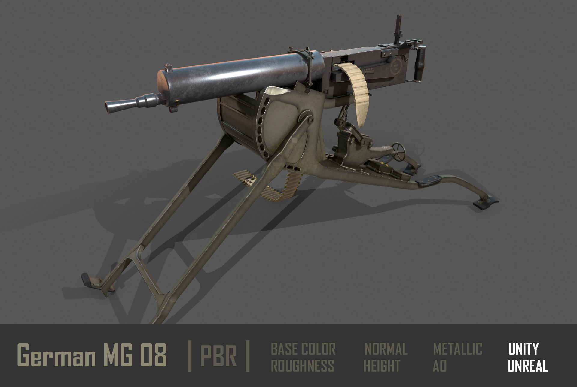 German  MG-08 Machine Gun Low-poly 3D model_2