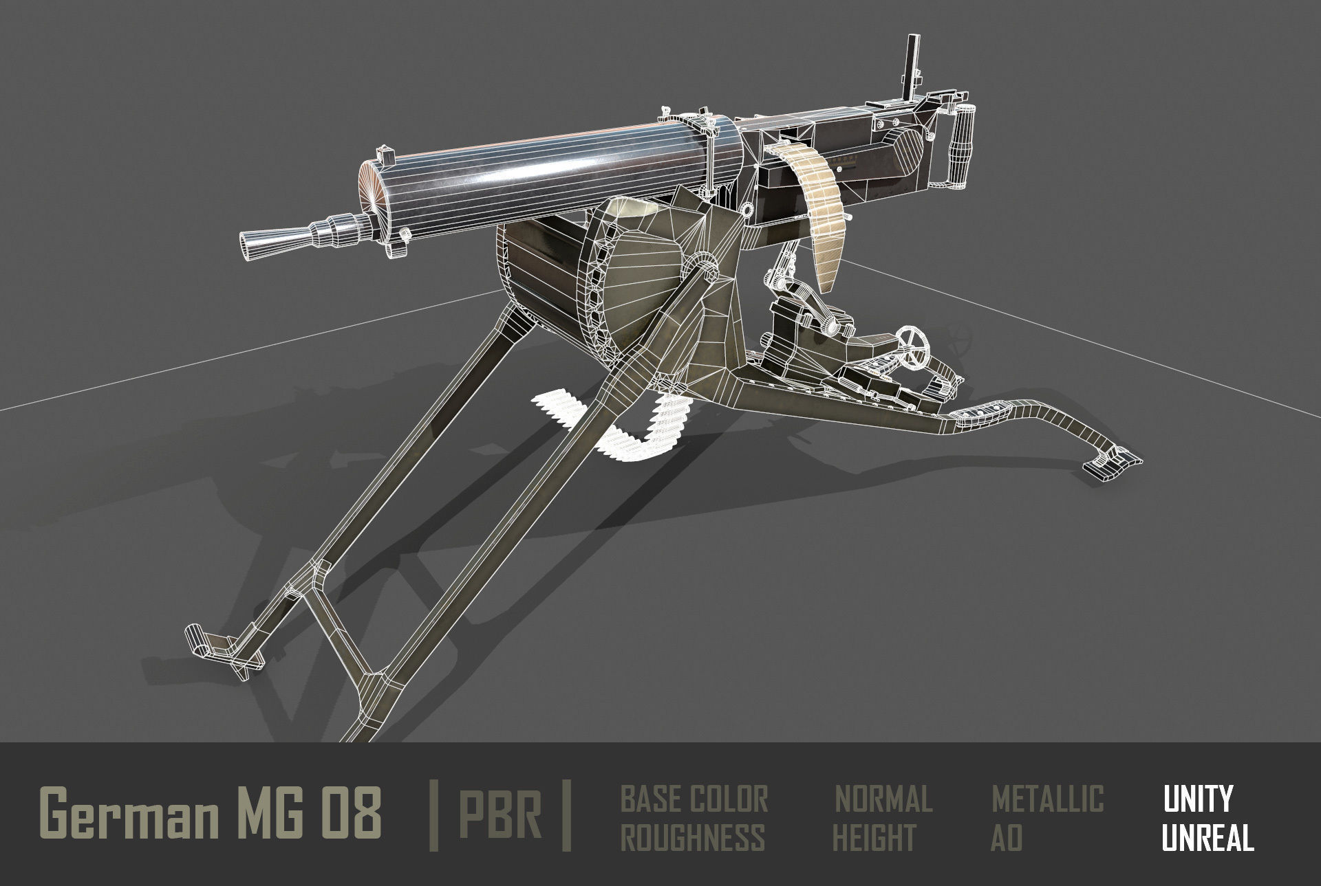 German  MG-08 Machine Gun Low-poly 3D model_11