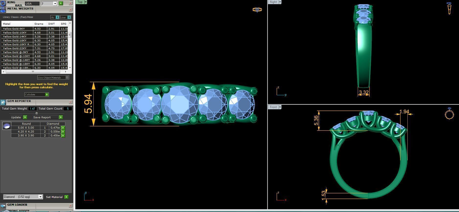 5 stone Ring 3d Model  3D print model_1