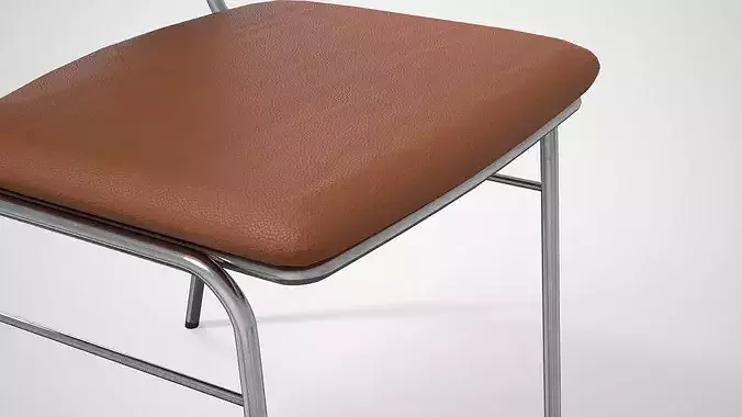 Contract Dining Chair brown leather Low-poly 3D model 4