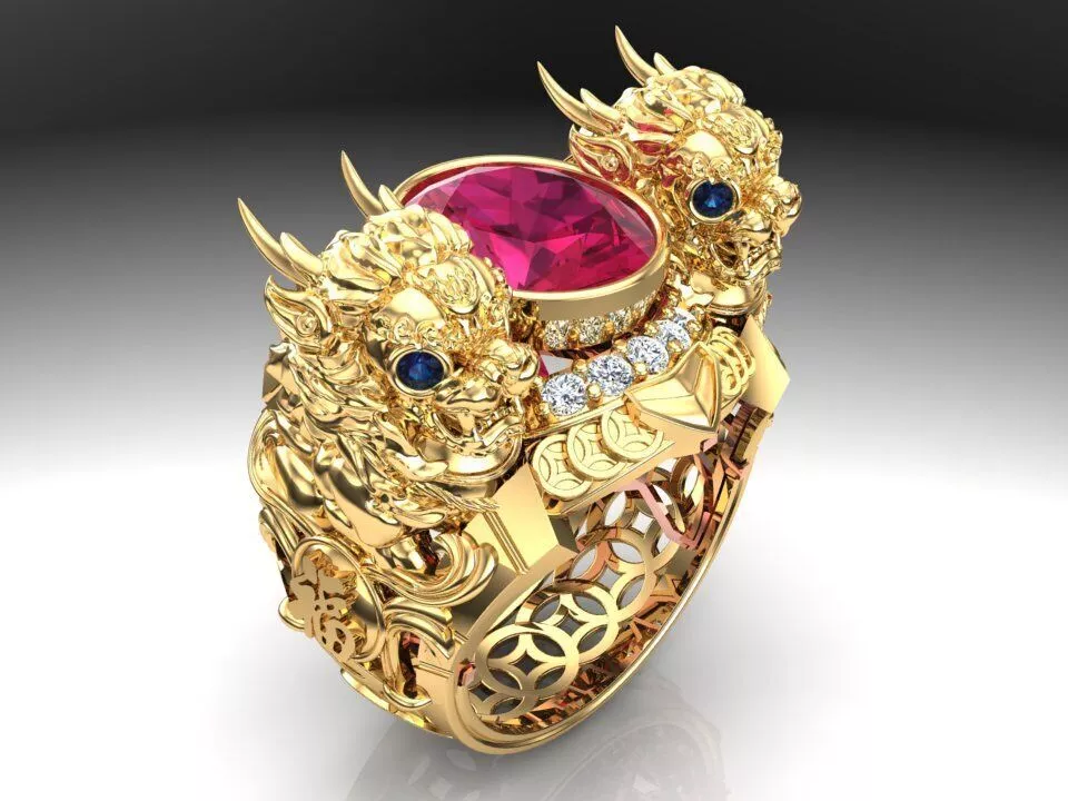 Unicorn ring - Pixiu ring - Mens oval stone ring - N1123 3D print model