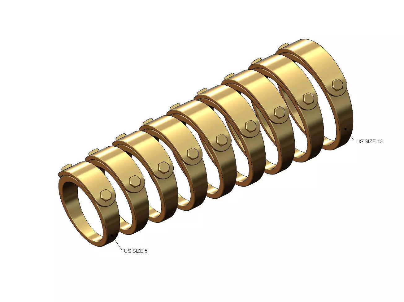 Bolted engravable round tag ring US size 5to13 3D print model_0