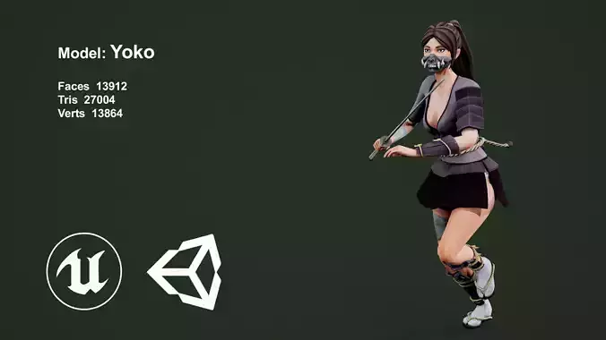 Yoko samurai Low-poly 3D model