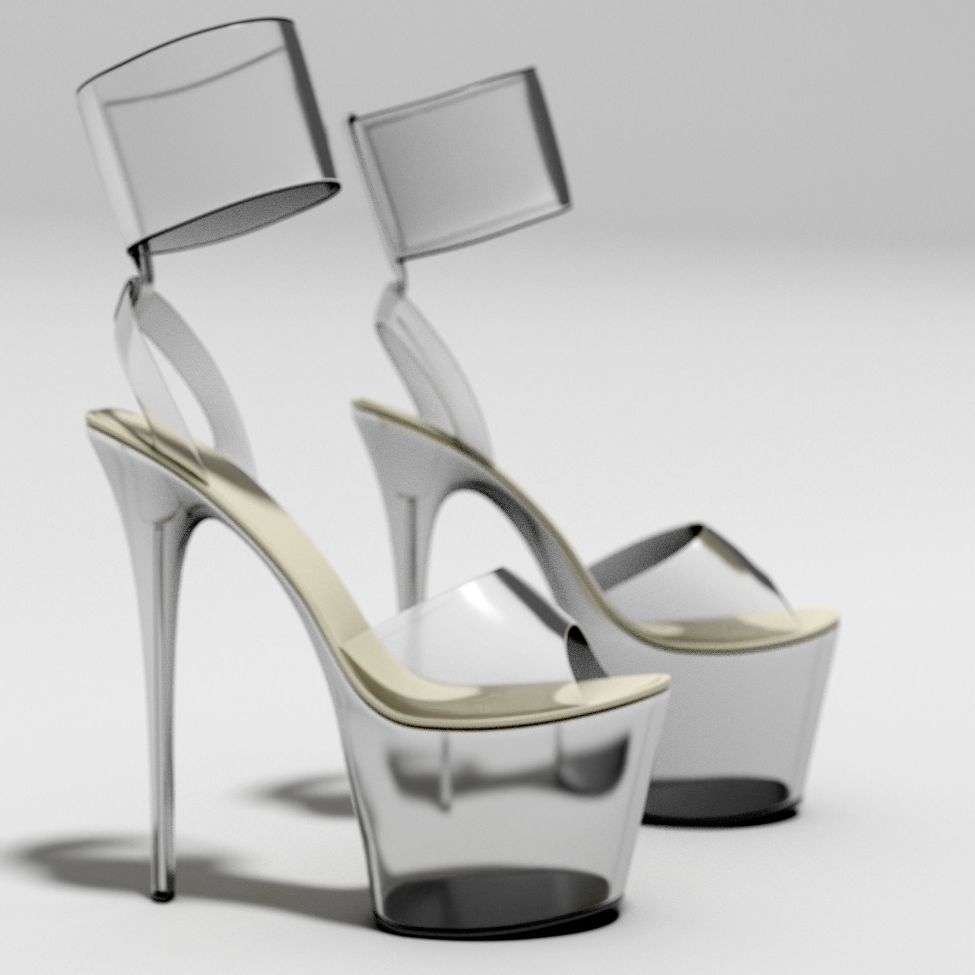 Women Clear Platform High Heel Sandals 3D model_2
