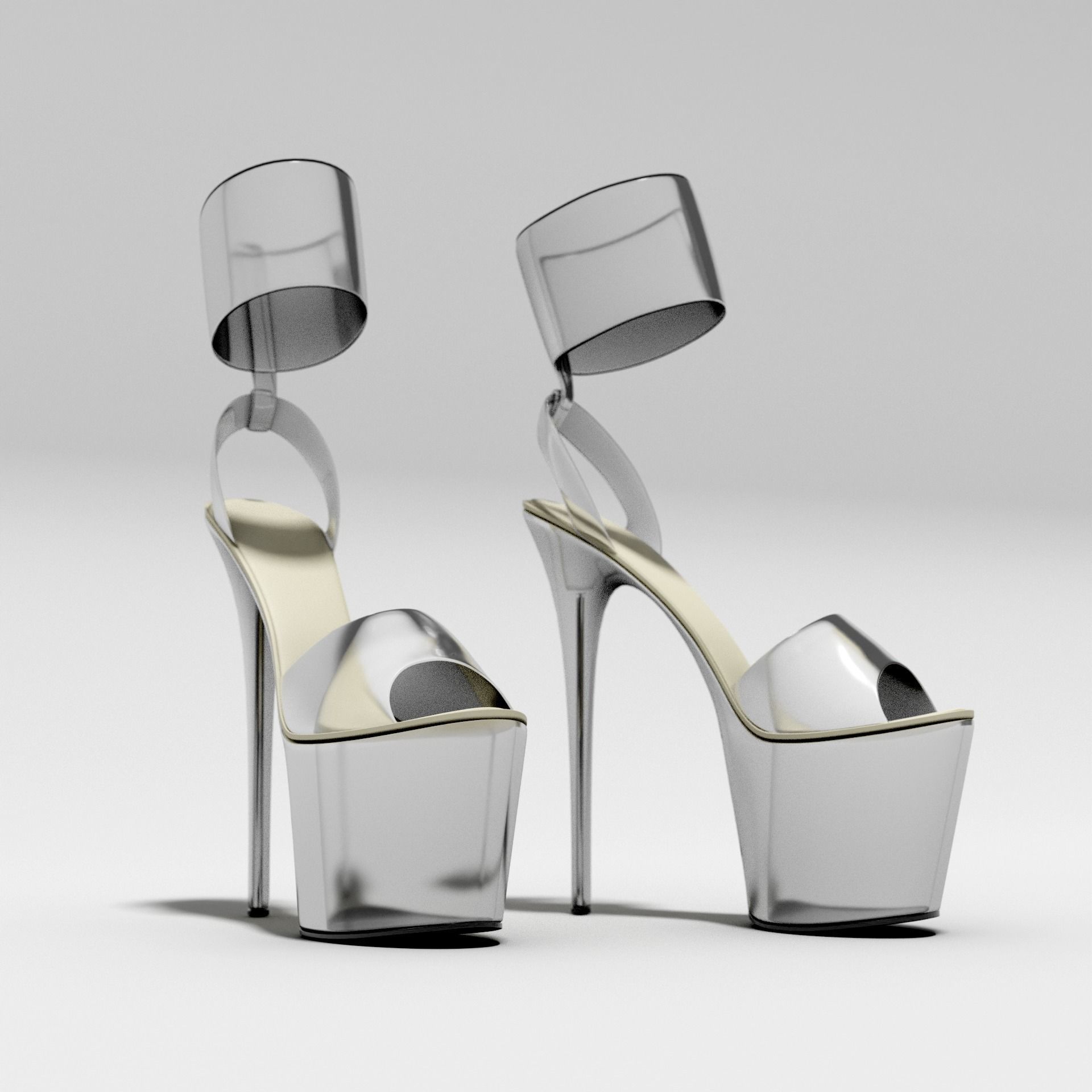 Women Clear Platform High Heel Sandals 3D model_6