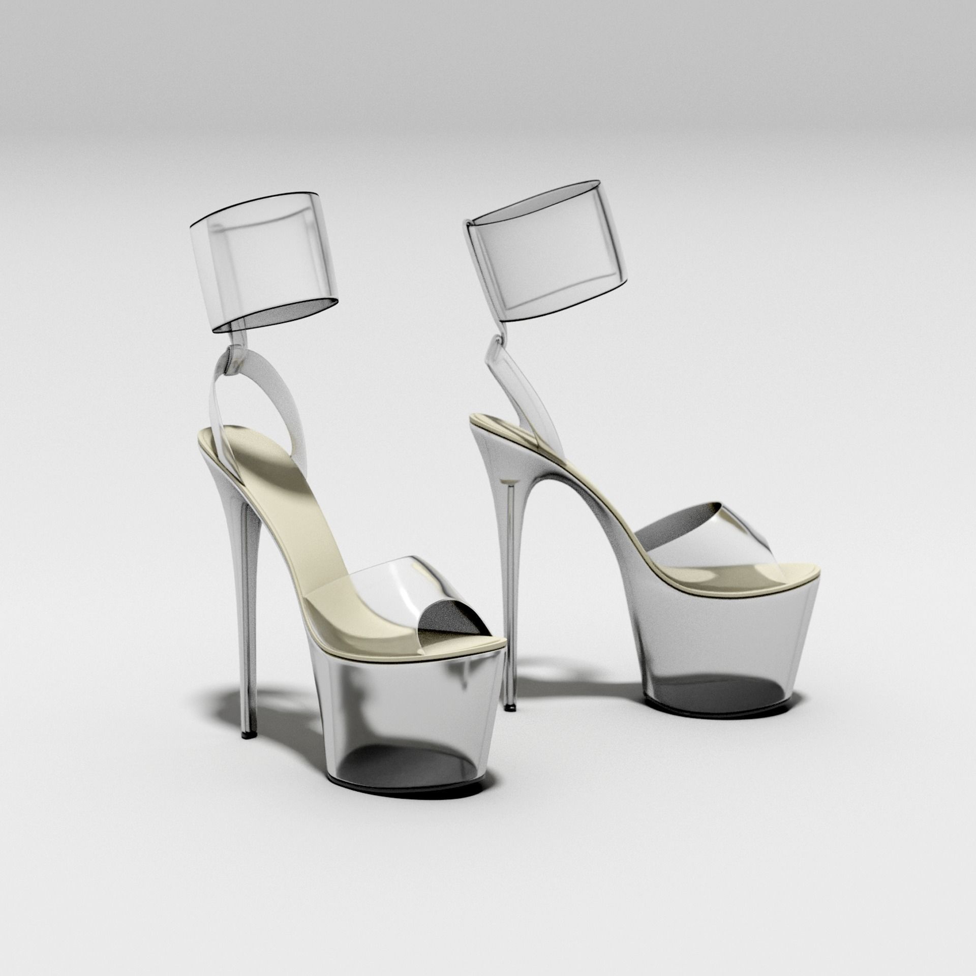 Women Clear Platform High Heel Sandals 3D model_0