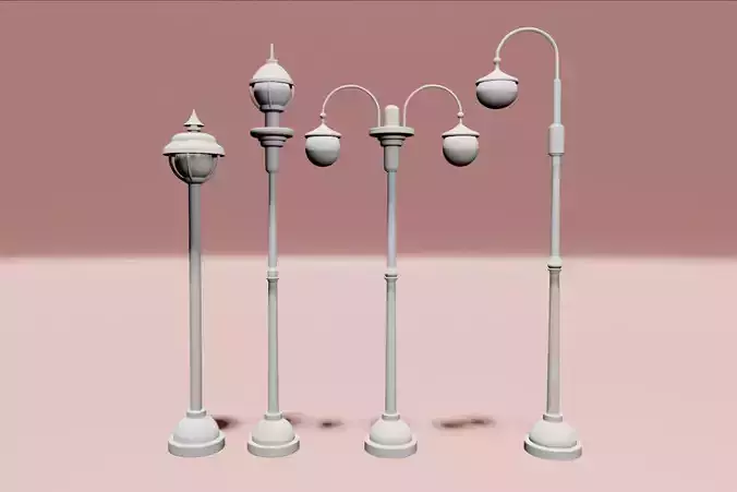 Set of four street lamps