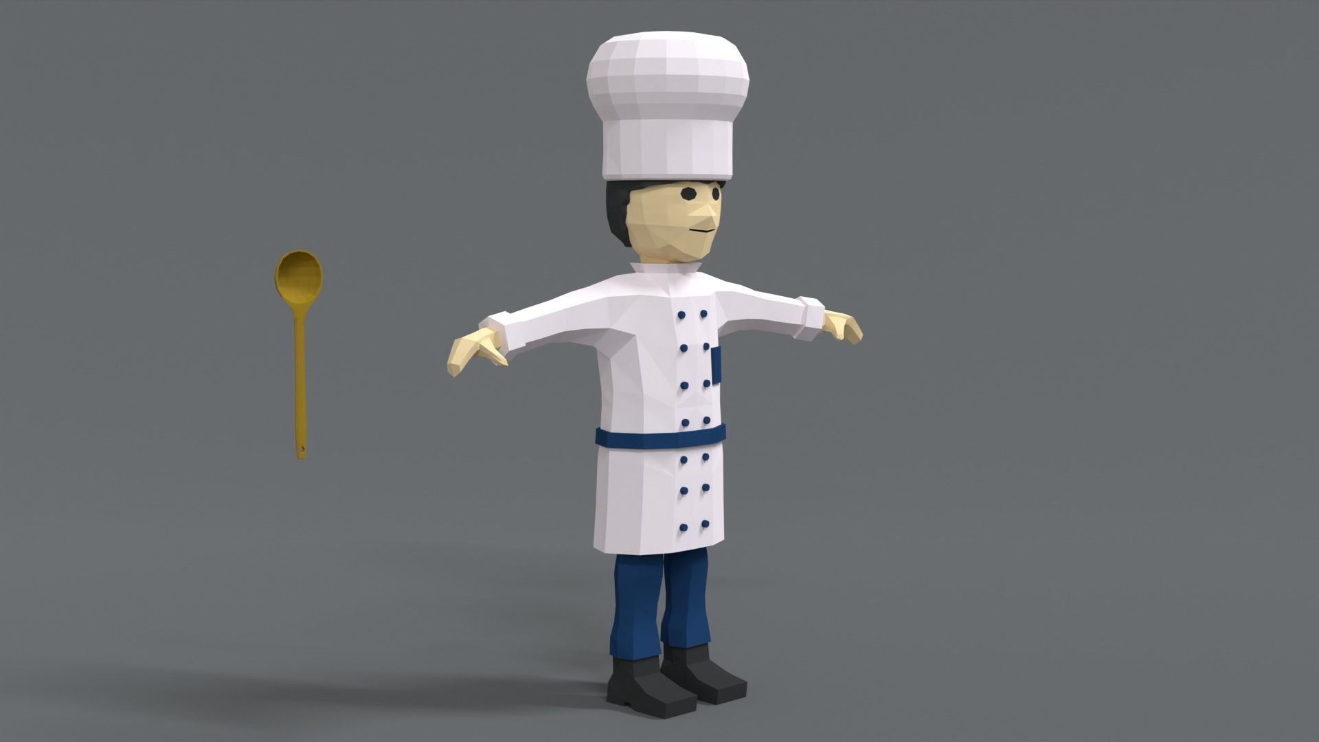 Low Poly Cartoon Chef Low-poly 3D model_7