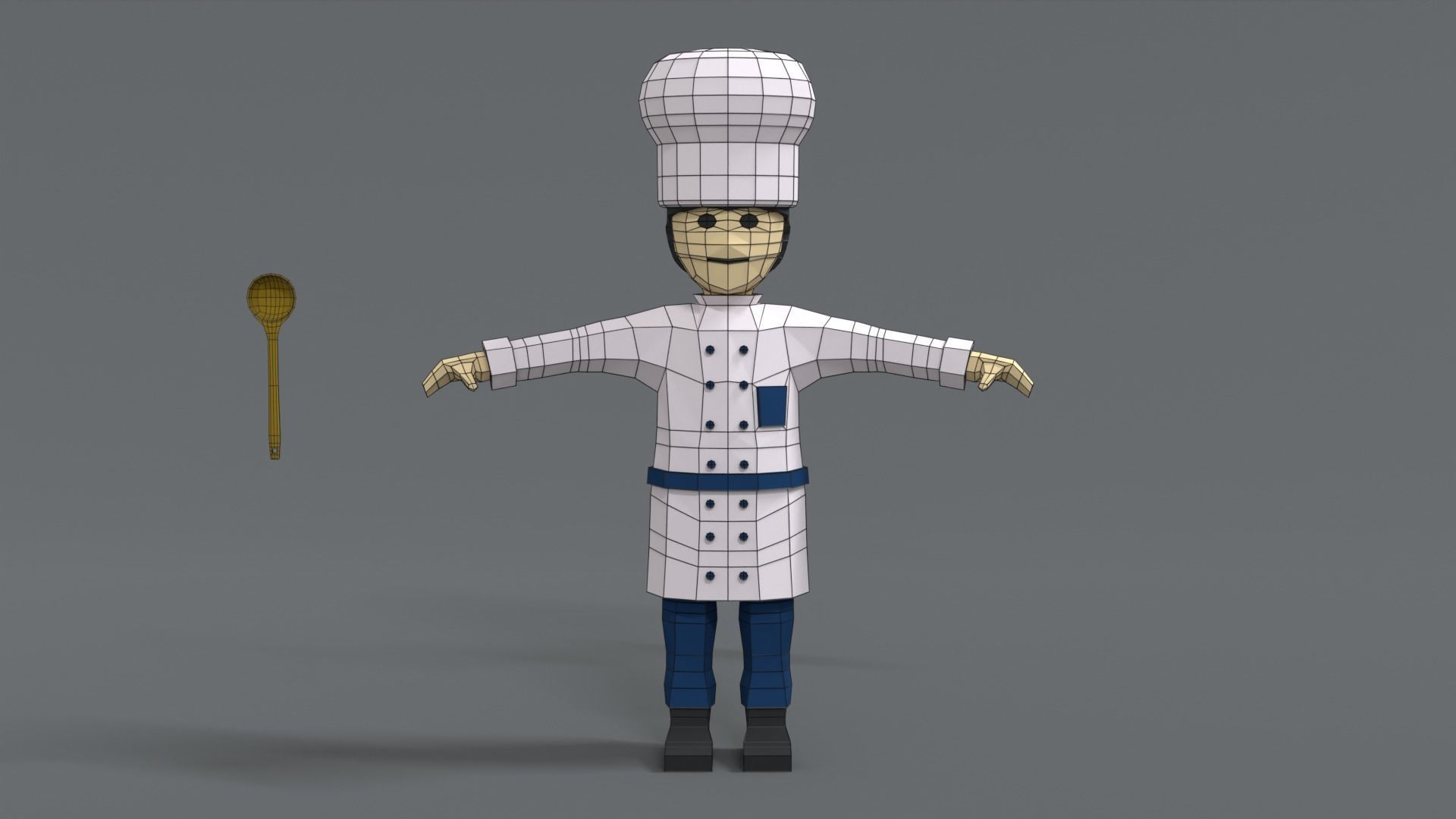 Low Poly Cartoon Chef Low-poly 3D model_9