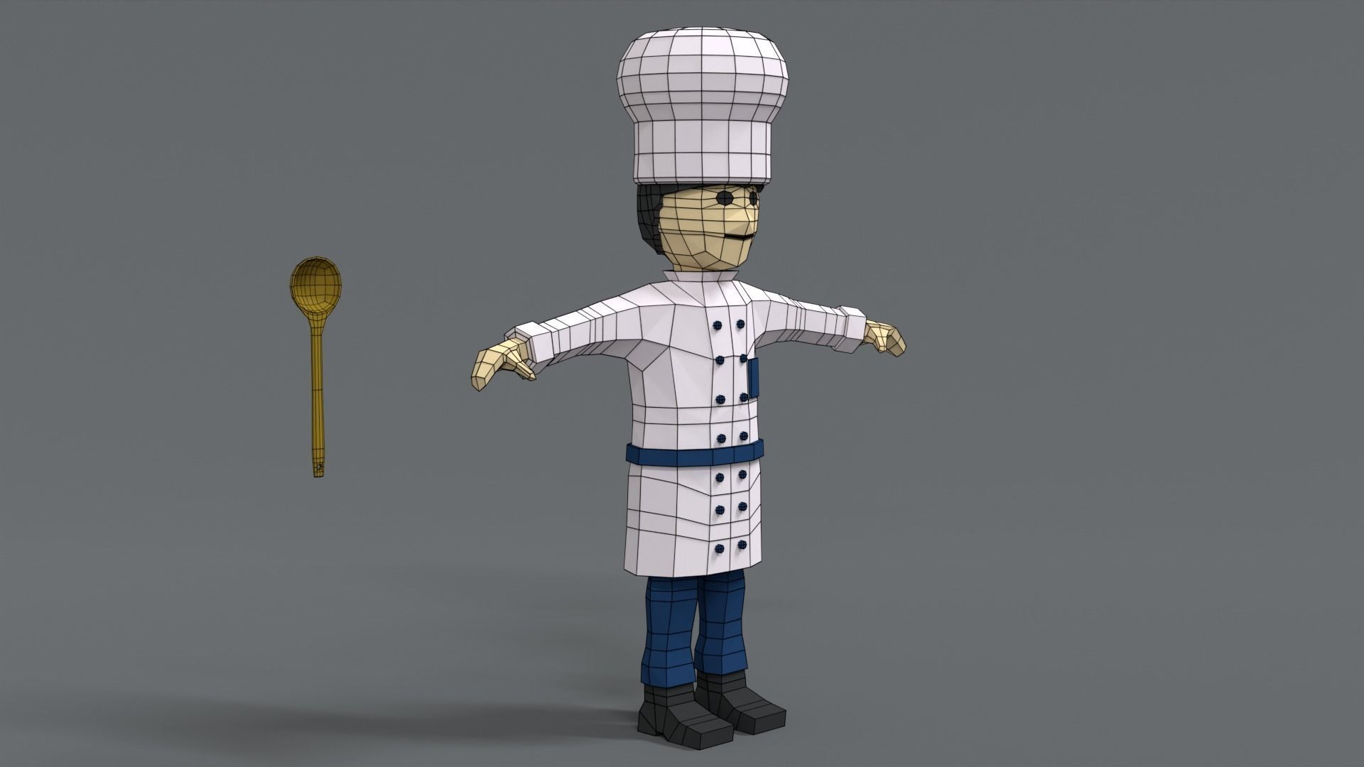 Low Poly Cartoon Chef Low-poly 3D model_16