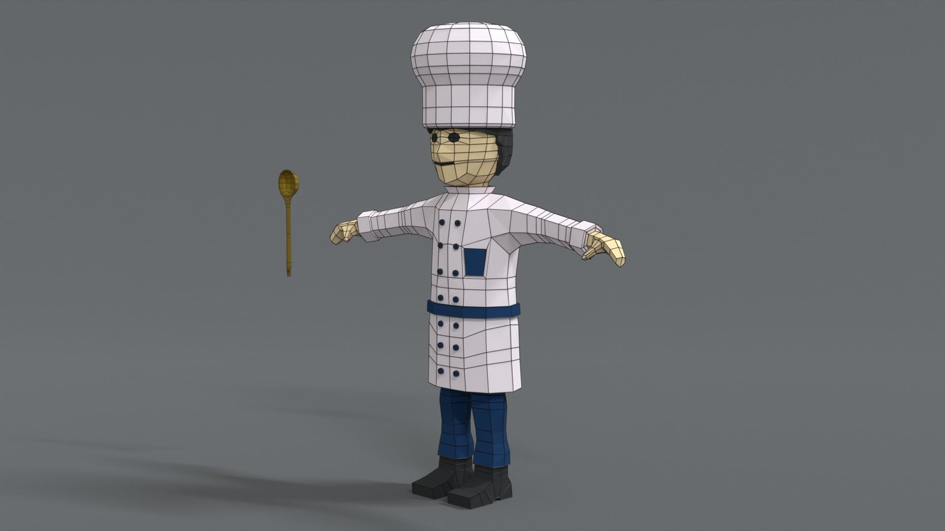 Low Poly Cartoon Chef Low-poly 3D model_10