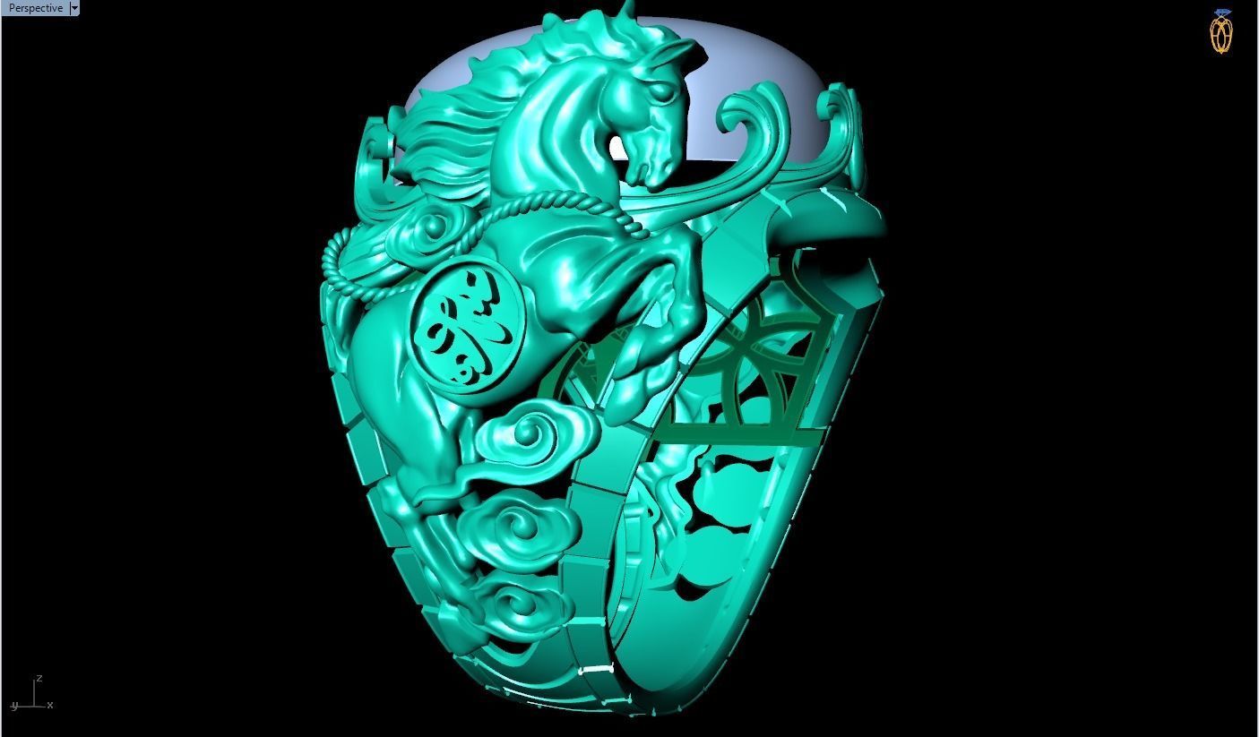 Horse ring - Mens horse ring - Mens oval stone ring - N1001 3D print model_1