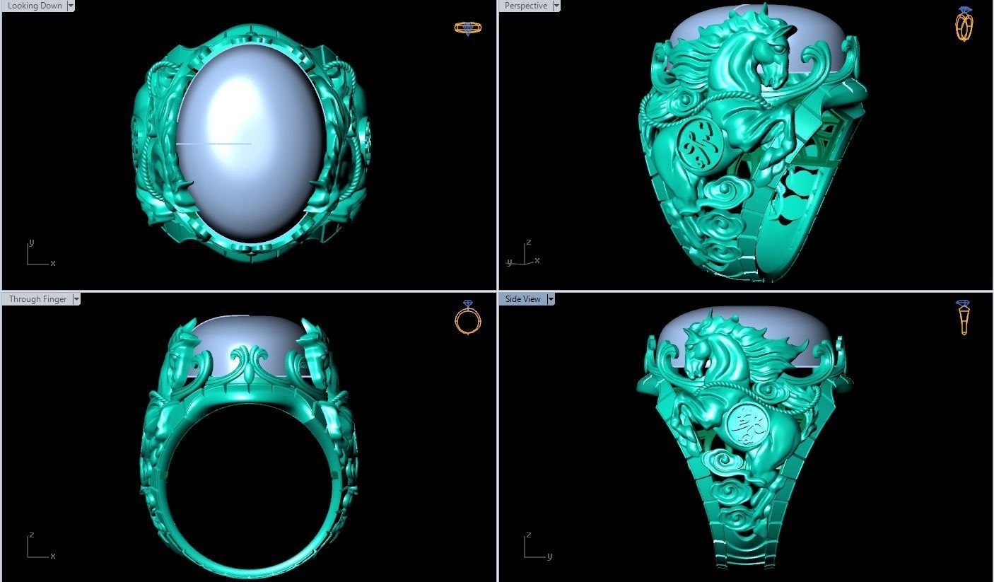 Horse ring - Mens horse ring - Mens oval stone ring - N1001 3D print model_6