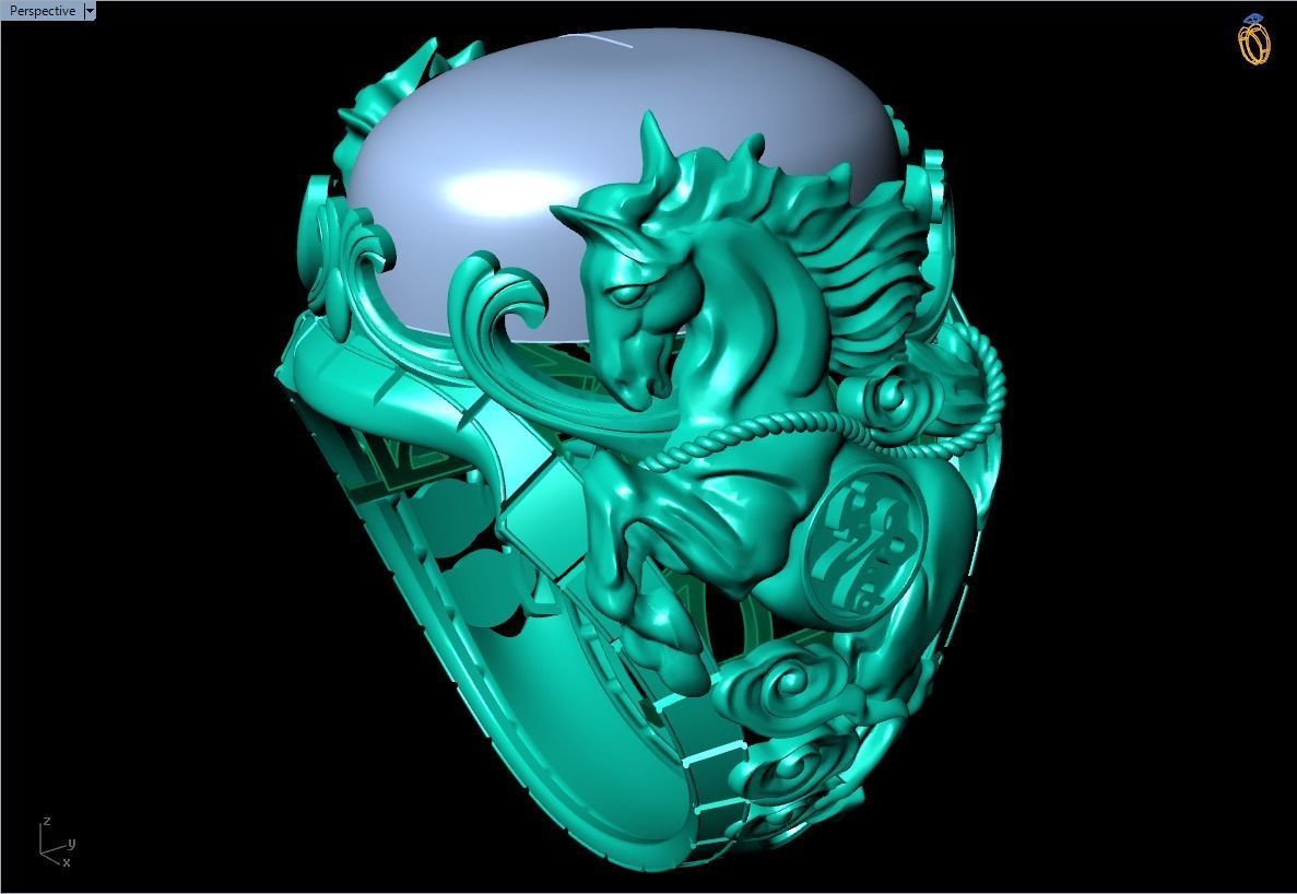 Horse ring - Mens horse ring - Mens oval stone ring - N1001 3D print model_5
