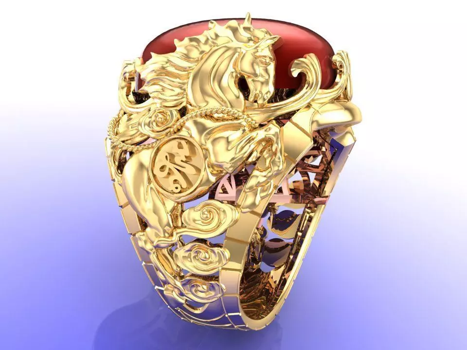 Horse ring - Mens horse ring - Mens oval stone ring - N1001 3D print model_0