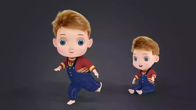 Cartoon Fur Baby Boy Cute Character Rigged Low-poly 3D model