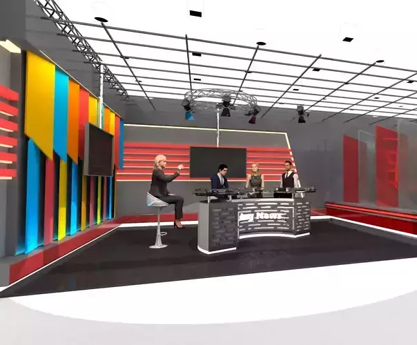 TV Studio News 3D model Low-poly